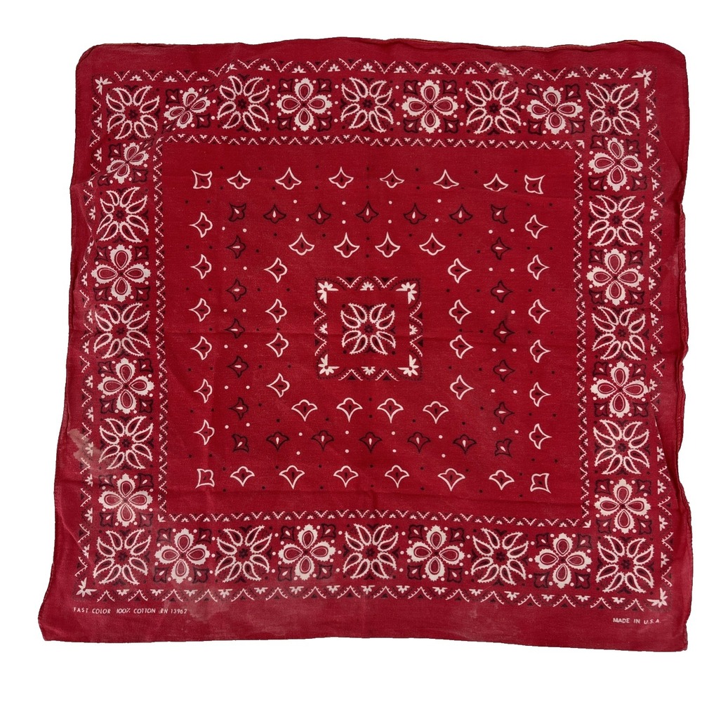 Vtg Bandana 1970's Fast Color Red 100% Cotton Made In USA Western RN 13962 READ